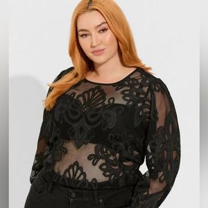 TORRID Embroidered Mesh Blouse NWT sz 2